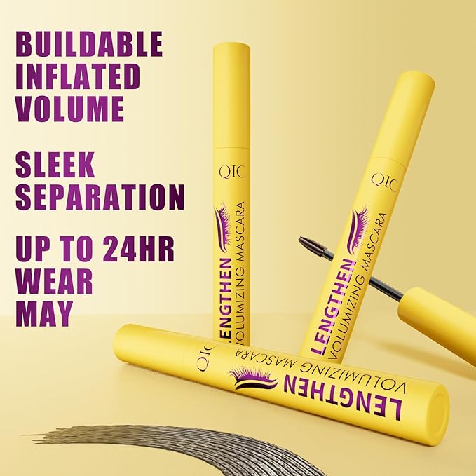 Volumizing & Lengthening Mascara - Waterproof, Smudge-Proof, Buildable Formula for Clump-Free Lashes - Adds Natural Volume & Length - Sweatproof, Long-Lasting, Curling - Easy to Apply