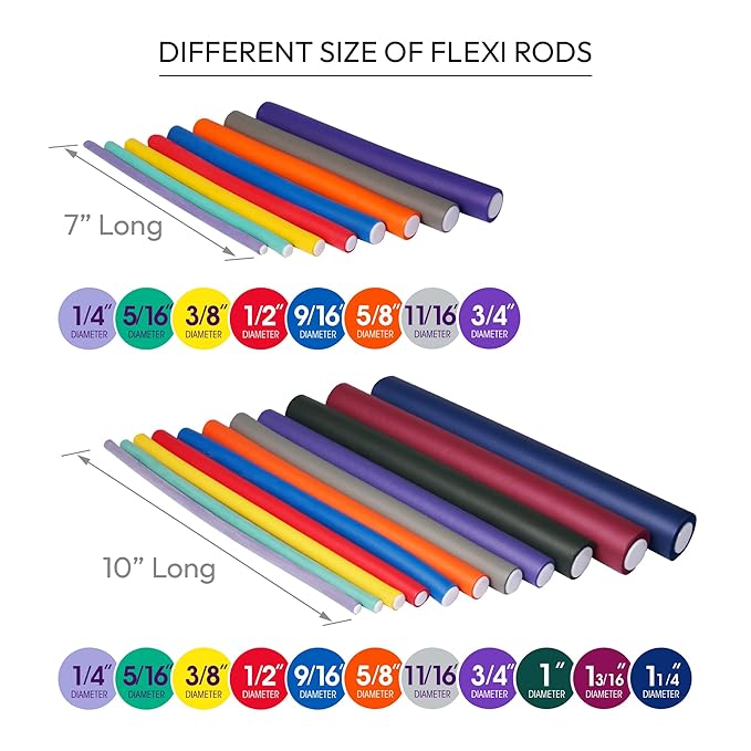 Red by Kiss Flexi Rods 7", 1/2" Diameter - Heatless Hair Curler for 90S Glamorous Bouncy Curls Beach Waves, No Slips, Sleep Styler (6 PCS x 3 Packs)