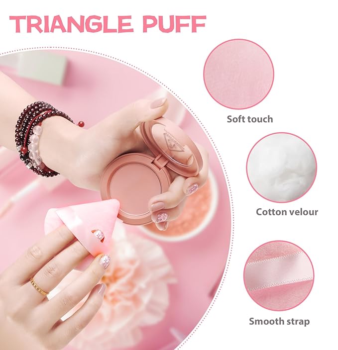 8 Pieces Triangle Powder Puff Face Soft Triangle Makeup Puff Velour Cosmetic Foundation Blender Sponge Beauty Makeup Tools (Pack of 4)