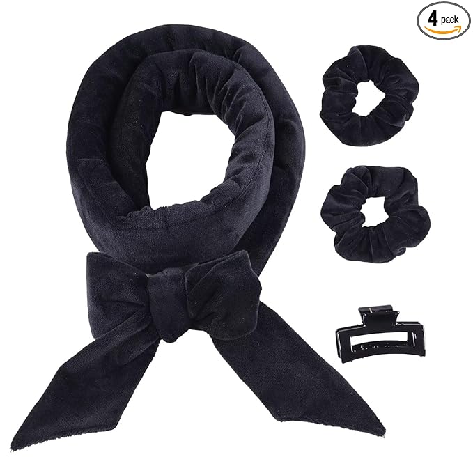 Heatless Curling Rod Headband For Long Hair Overnight Curlers to Sleep In 61" Hair Rollers Soft Cotton Velour Hair Rollers For Women Girls-Black