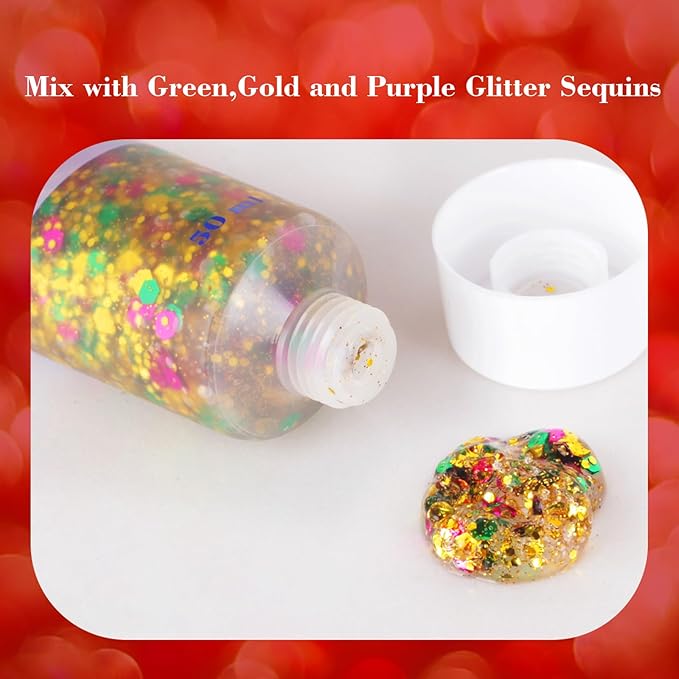 MEICOLY Mardi Gras Face Glitter Gel, Holographic Face Glitter, Skin-Friendly Hair Accessories for Kids & Adults, Gold Green Purple Mixed Chunky Glitter for Mardi Gras Carnival,Festival Party