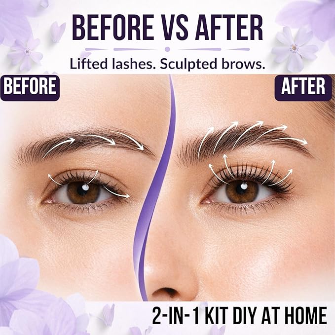2-IN-1 Lash Lift Kit & Brow Lamination, Professional Gentle Eyelash Perm Kit with Long Lasting Curl, Salon-Quality Eyelash Lift DIY at Home with Easy Instructions