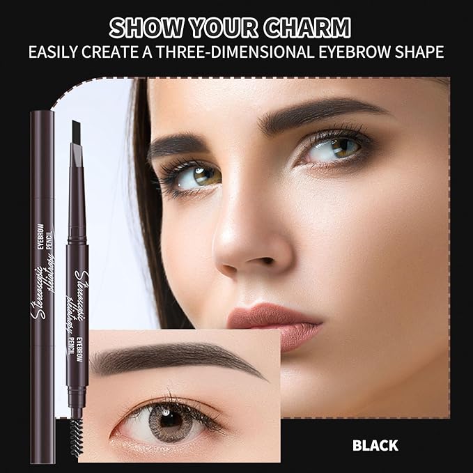12pcs Black Waterproof Eye Brow Pencils for Women, Retractable Dual-End Eyebrow Pencil with Brush, Triangular Tip Design, Easier to Define and Fill in Eyebrows for Natural Brow Shape