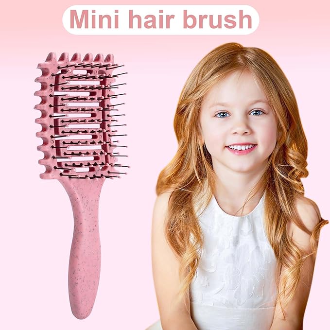 Curl Defining Brush for Curly Hair, Vented Detangling Hair Brush for Wet and Dry Styling, Curved Brush for Shaping and Smoothing Curl Clumps, Lightweight Hair Brush (2Pcs Pink)