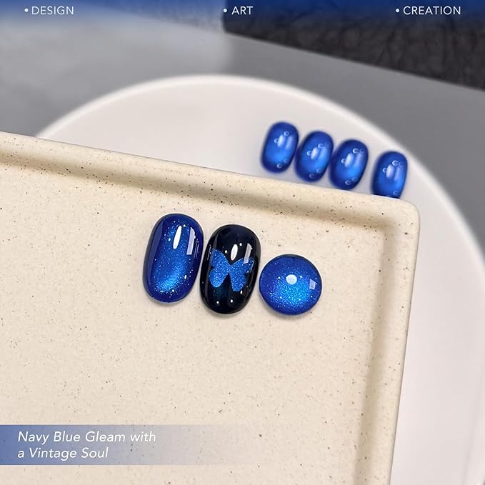 GAOY Blue Glassy Cat Eye Gel Nail Polish, 16ml Holographic Gel Polish with Magnet, Reflective Translucent UV Light Cure, 4417 Navy Blue