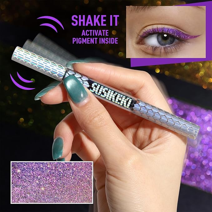 SUSIKEKI Chameleon Metallic Duochrome Liquid Eyeliner, Color Shifting Shimmery Eye Liner, Duo-color Waterproof Long Lasting Glitter Eye Makeup Pen Eyeliners (Aurora Glow)