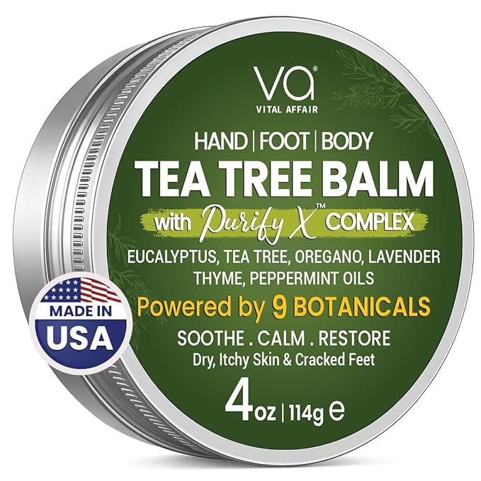 VITAL AFFAIR Tea Tree Oil Balm – Soothing Care for Rashes, Athlete’s Foot, Jock Itch, Bug Bites, Folliculitis, Cracked Feet, Dry, Flaky, Irritated Skin – For All Ages & Sensitive Skin - 4 oz