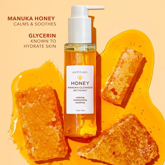 Earth To Skin Manuka Honey Facial Cleanser for Sensitive Skin - Hydrating Manuka Honey Face Wash with Glycerin - Gentle Daily Face Cleanser That Cleans Without Drying - Sulfate Free Formula - 5 Fl Oz