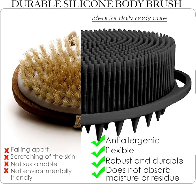 Silicone Body Scrubber - Dual-Sided Silicone Loofah for Use in Shower, Dry Brushing Body Brush Glove Exfoliating Body Scrubber Loofah Brush Easy-to-Clean for Sensitive Kids Women Men All Kinds of Skin