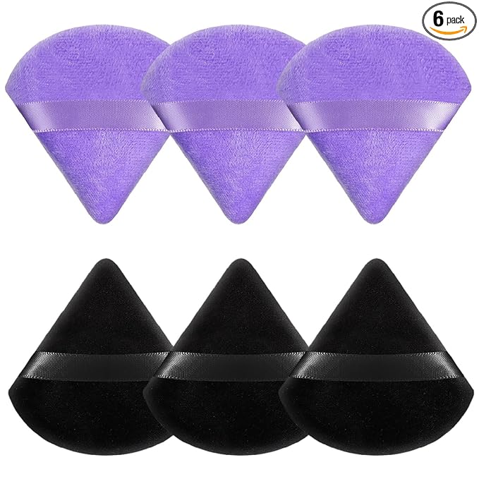 Pimoys 6 Pieces Powder Puff Face Soft Triangle for Loose and Body Powder, Velour Makeup Blender Sponge Set Setting Powder Puff Beauty Makeup Tools