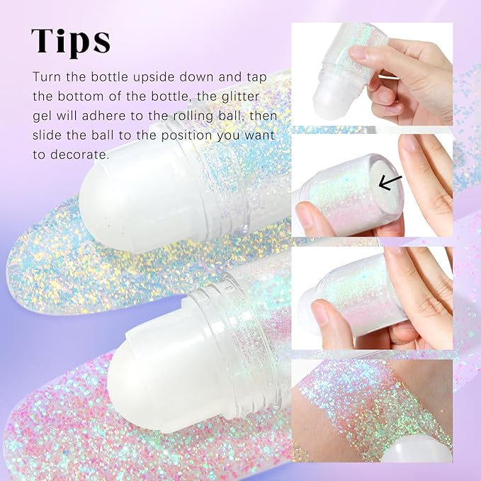 HOSAILY Roll-on Holographic Body Glitter Gel for Face Hair, Chameleon Color Changing Glitter Gel Under Light, Chunky Mermaid Sequins Festival Party Rave Accessories Shimmer Makeup (Mermaid)