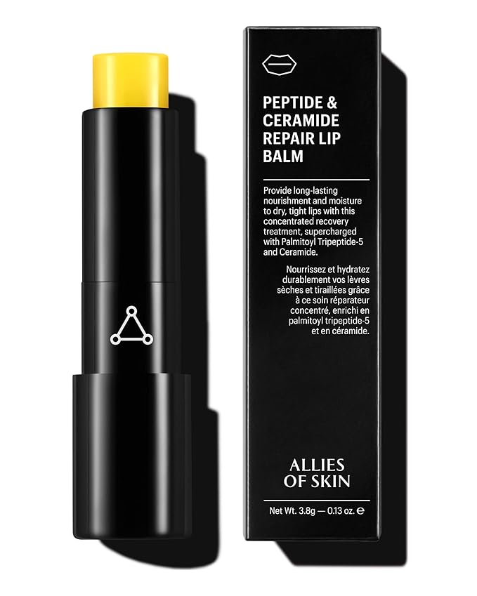Allies of Skin Peptide & Ceramide Repair Lip Balm Treatment - with Palmitoyl Tripeptide-5, Ceramide NP, Sea Buckthorn, Avocado & Sunflower Seed Oil, Shea Butter, Vitamin C & E. 3.8g/ 0.13 oz