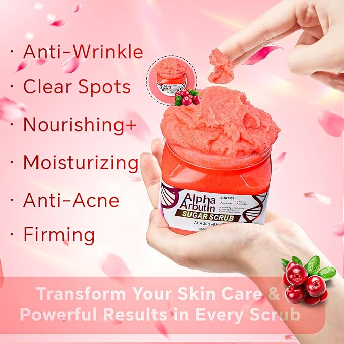 Alpha Arbutin Sugar Body Scrub, AHA + BHA, Anti-Acne, Anti-Wrinkle, Nourishing and Moisturizing Formula (2)
