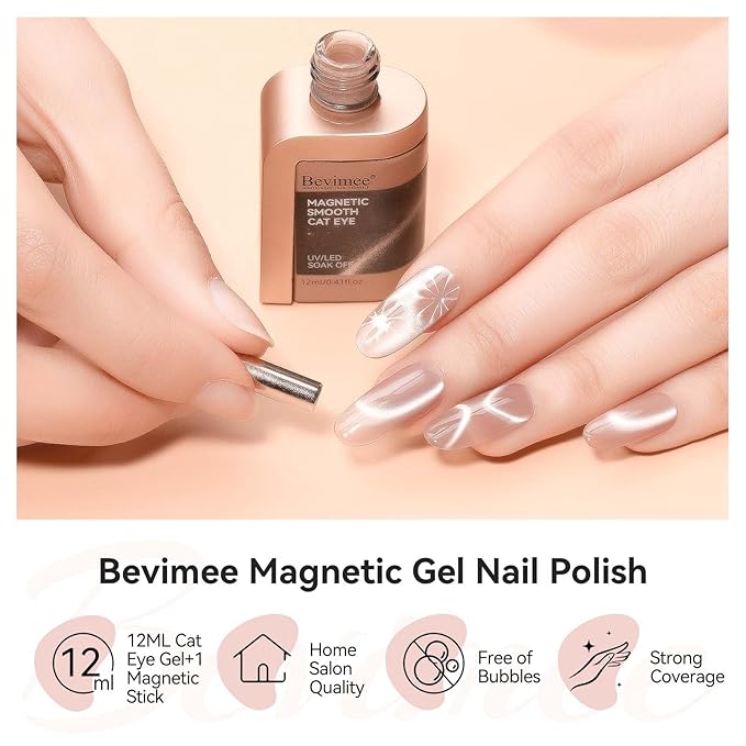 Nude Magnetic Cat Eye Gel Nail Polish Moonlight Nail Polish Smoothie Cateye UV Gel Polish with Magnetic Stick and Nail Lamp, 12ML