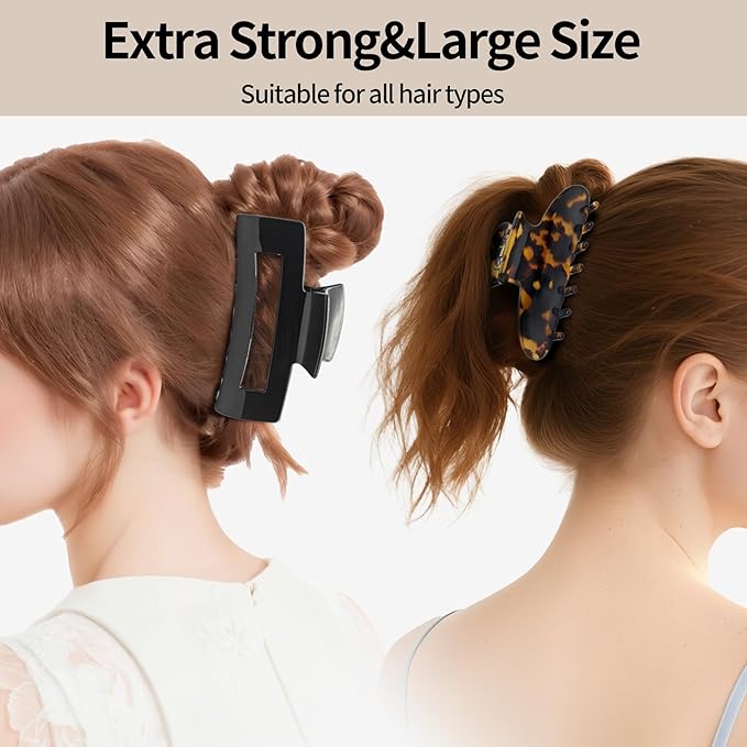 YIERSO Large Hair Claws Clips, Hair Clips for Women, Acetate Claw Clips Hold Non-Slip, 4.33“Jaw Clip Big Barrettes Stylish Hair Accessories for Thick/Nomal/Thin Curly Hair, 2Pack (Tortoise Black)