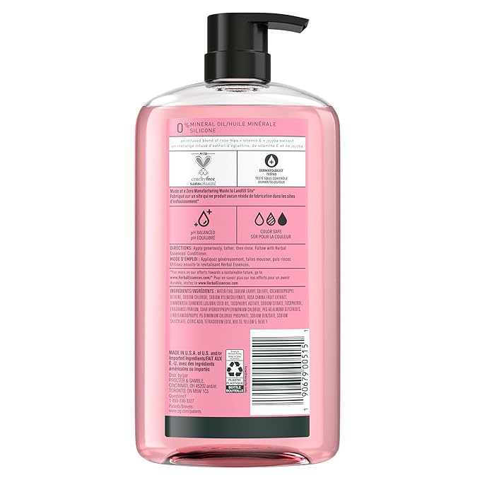 Herbal Essences Rose Hips Shampoo - Smooth, Shiny Hair with Vitamin E & Jojoba, Safe for Color Treated Hair, Floral Scent, Cruelty-Free, Dermatologist-Tested, 29.2 Fl Oz (Pack of 2)