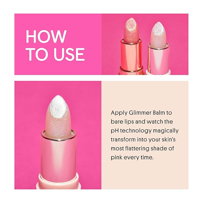 Winky Lux Unicorn Glimmer Balm -Hydrating ph Lip Balm, Natural Pink Tint with pH Color Changing, Moisturize & Soften Lips While Leaving Sheer Pink Tint, with Vanilla Scent