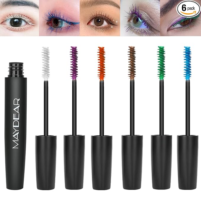 Maydear Waterproof Colored Mascara Set – Long-Lasting, Cruelty-Free, Vegan Eye Makeup for Women (6 Colors)