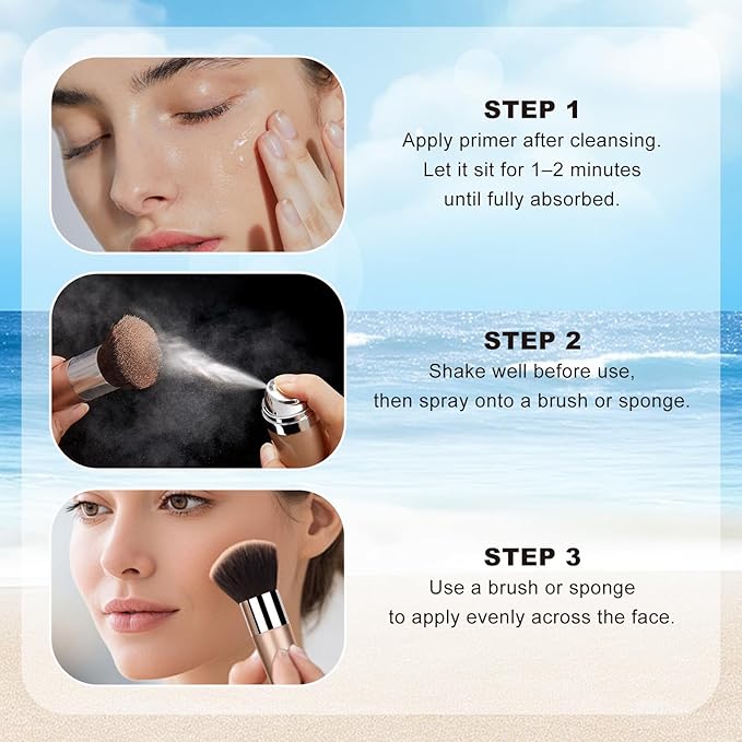 AirBrush Foundation Spray With Primer and Brush, Silky Mist Foundation Spray Makeup, Full Coverage Foundation for Smooth Radiant Finish, Formula Breathable Lightweight Hydrating (#1 Sunscreen Natural)