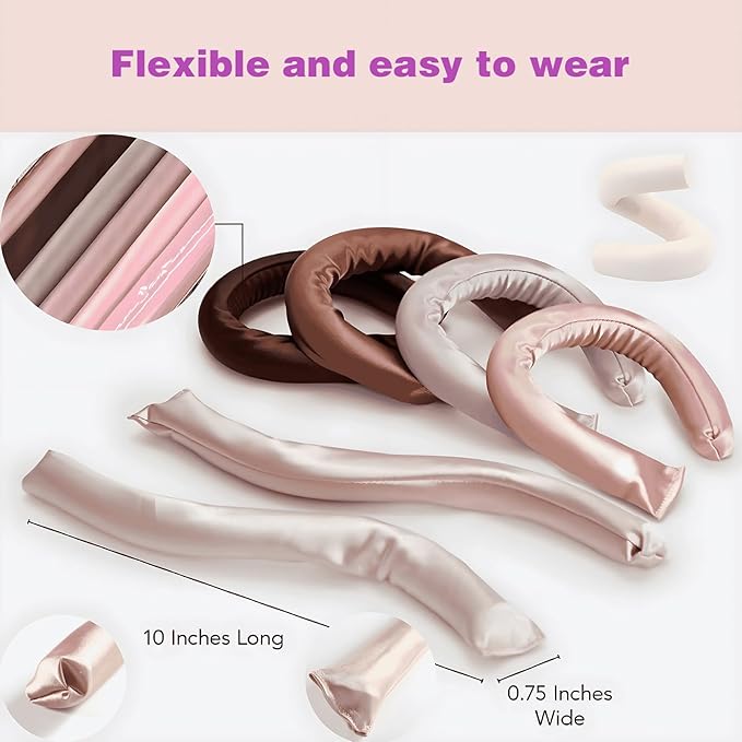 Heatless Curling Rod - Heatless Hair Curler for Overnight Curls, Soft Hair Curlers to Sleep In, Heatless Curlers for Women, No Heat Curls for Short Hair & Long Hair (silvery, 10 IN)