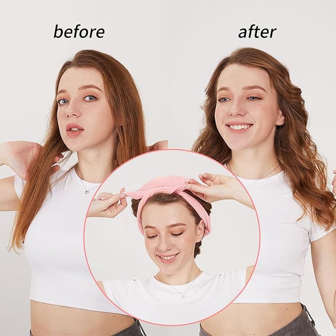 Heatless Curls Overnight Hair Curlers to Sleep In Overnight Curls for Women Heatless Hair Curler for Long Hair Overnight Headband （Pink）