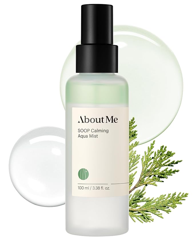 About Me SOOP Calming Bi-Phase Aqua Mist – 80.4% Jeju Cypress Water Fine Mist Face Spray, 2-Layer Hydrating Spray with Centella & Tea Tree, Vegan Makeup Setting Spray for All Skin Types, 4.23 fl oz