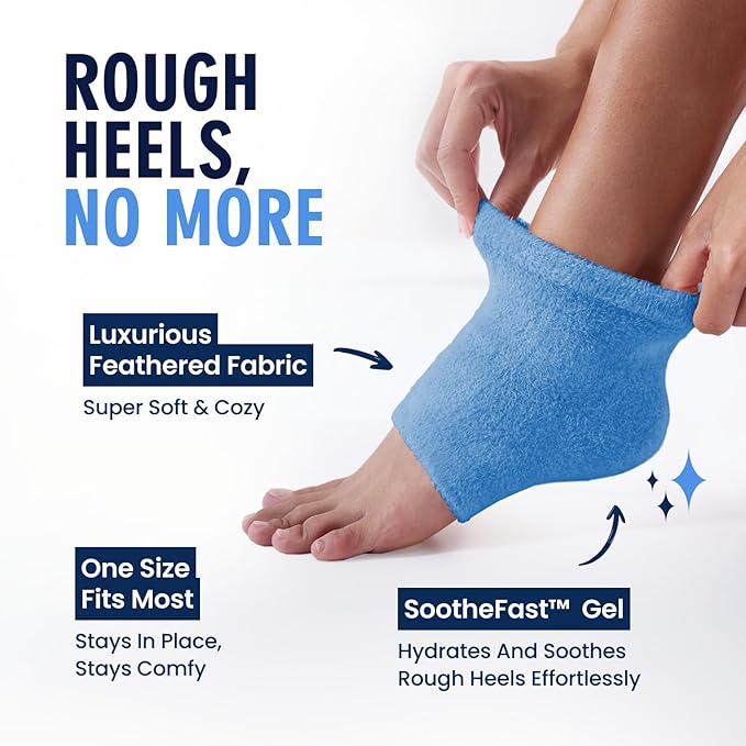 Dr. Frederick’s Original Moisturizing Fuzzy Heel Socks - Cozy Gel-Lined Socks for Dry Cracked Heels - 2 Pairs - Overnight Foot Care with Olive Oil, Vitamin E - Gifts for Women & Men - Blue Haven