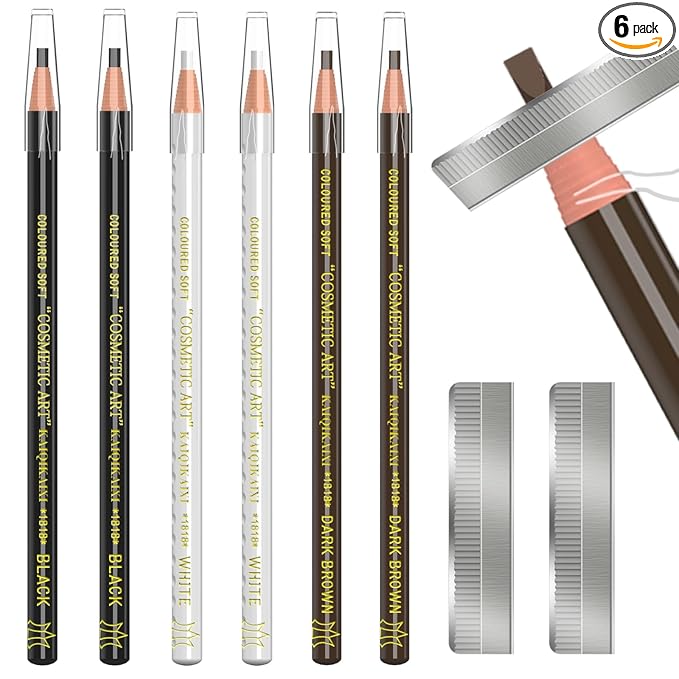KAIQIKAIXI 6Pcs Multicolor Waterproof Eyebrow Pencils Makeup Set For Marking, Filling And Outlining, Tattoo Makeup And Microblading Supplies Kit-Hard Refills Are Easy To Color (Multicolor)