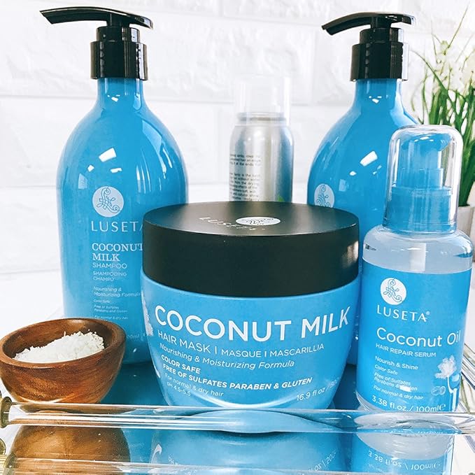 Luseta Coconut Milk Hair Mask 16.9 oz Hydrating Hair Treatment for Dry Damaged Hair – Deep Conditioner for Split Ends and Breakage, Intense Hydration at Home