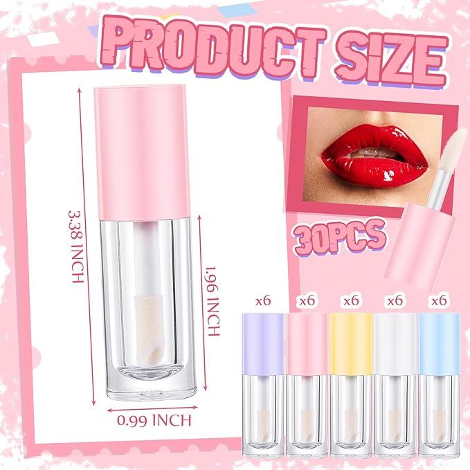 Tatuo 30 Pcs Colorful 6ml Empty Lip Gloss Tubes with Wand Bulk Lip Refillable Gloss Containers Cosmetic Bottles with Rubber Stoppers for Lipstick Eyelash Growth Liquid DIY Makeup Kit