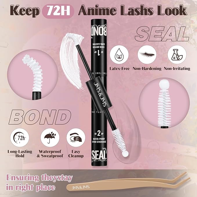 JMS&JMS Brown Lash Clusters Kit, Natural Lash Clusters Brown Eyelash Clusters Kit Clear Band C Curl Wispy Eyelash Extensions Kit With Waterproof Bond and Seal, Tweezers
