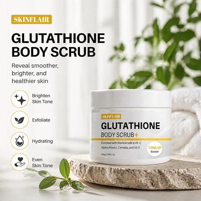 Glutathione Body Scrub with Rosehip & Sea Salt, Exfoliating & Hydrating Body Scrub, Gentle Moisturizing Skin Care for Smooth & Radiant Look, 250g