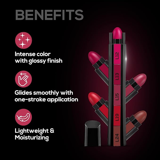 RENEE FAB 5 Glossy 5 in 1 Lipstick 7.5 Gm - Five Shades in One - Moisturizing & Nourishing, Long Lasting, Glossy Finish - Intense Color Payoff - Compact, Glides Smoothly with One-Stroke Application