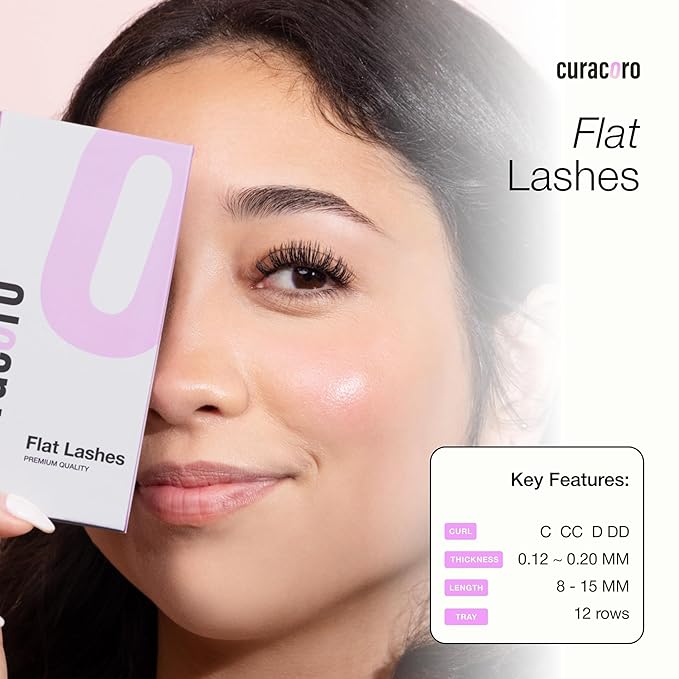 Curacoro Eclipse Flat Eyelashes Extension 13mm 0.2-CC Curl, Light Lashes Extension Suppplies, Individual Eyelashes Salon Use, Black Mink False Lashes