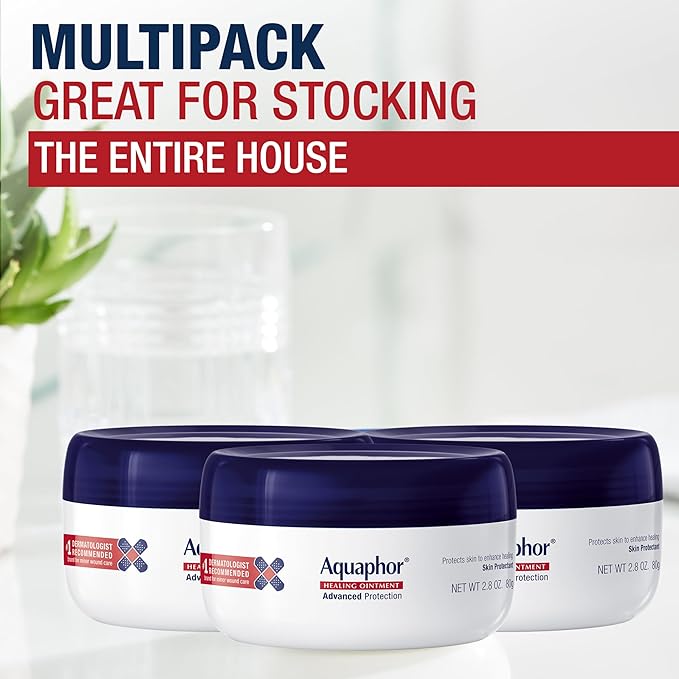Aquaphor Healing Ointment - Skin Protectant for Dry Cracked Skin - Hands,Heels,Elbows - 2.8 oz Jar,(Pack of 6)
