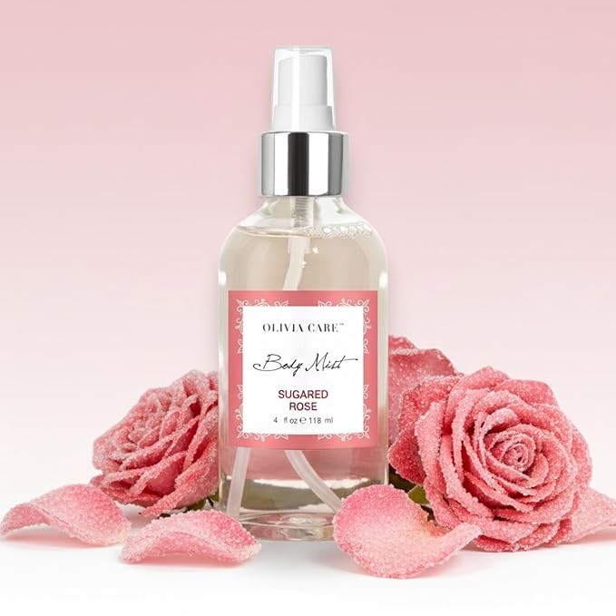 Olivia Care Body Mist Spray Made with Natural Sugared Rose Fragrance Scent - Refreshing, Soothing & Moisturizing - Eliminate Odor with Fresh Floral Aroma