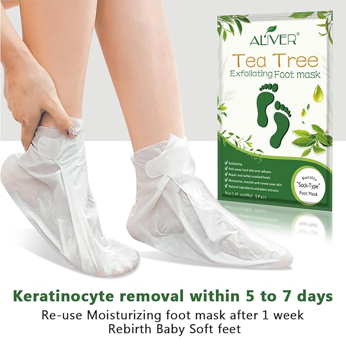 Foot Peel Mask 5 Pack, Skin Exfoliating Foot Masks, Natural Exfoliator for Dry, Callus, Dead Skin Remover, Repair Rough Heels Feet Peeling Mask for Men Women (Tea Tree Scent)