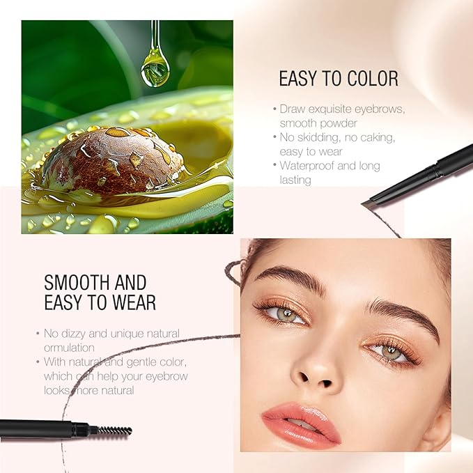 Eyebrow Pencil, Retractable Definer with Dual Brush, Ultra-Fine Tip for Precise Brow Makeup, Waterproof Gel Formula, Natural Hair-Like Strokes, Enhance Beauty (Natural Brown, Diamond)