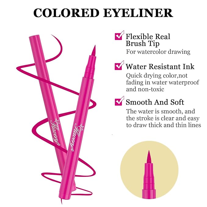 12 Colors Liquid Eyeliner Set, Colorful Neon Eyeliner Pencil Matte Colored Pen Waterproof Long Lasting Pigmented Rainbow Eye Liner Halloween Christmas Makeup Gift Kit for Women (multcolor)
