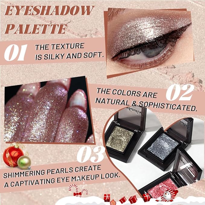 Pressed Single Eyeshadow Makeup,Champagne Gold Sparkle Highly Pigmented Monochrome Eye Shadow Palette, Waterproof Neutral Powder, sombras para ojos, Lightweight Blendable,#06