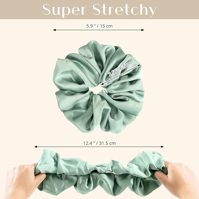 Lolalet Big Satin Scrunchies for Women, 5.9 Inch Large Oversized Scrunchie, Soft Jumbo/Giant Scrunchies Hair Ties for Thick & Curly Hair -4 Pack, Cream/Green/Navy Blue/Red