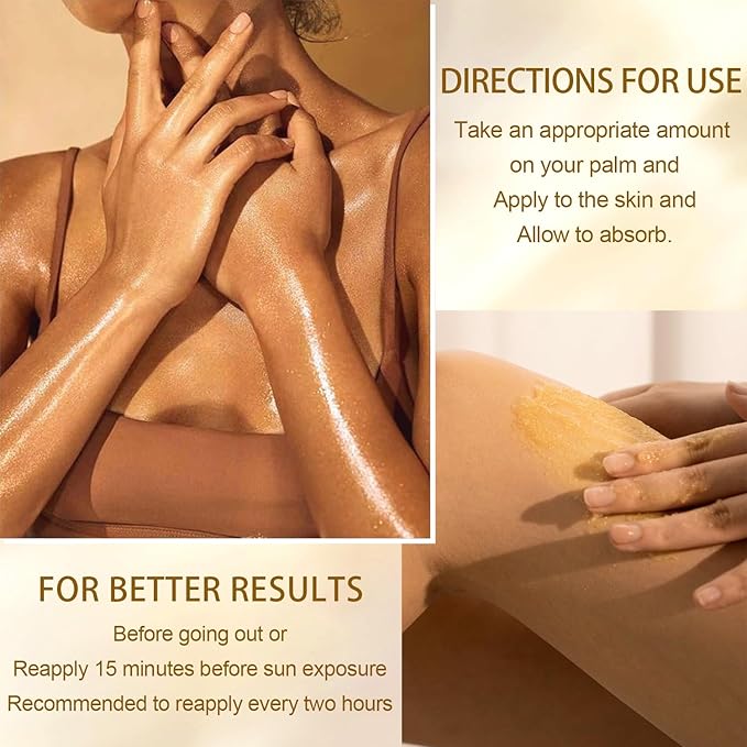 Body Glow Oil, SPF 45 Broad Spectrum, Sunscreen Body Oil with Rose Gold Mica, Moisturizing Coconut, Glow Moisturizer, Lightweight, Water Resistant, 3.72 fl oz(#1 GOLD)