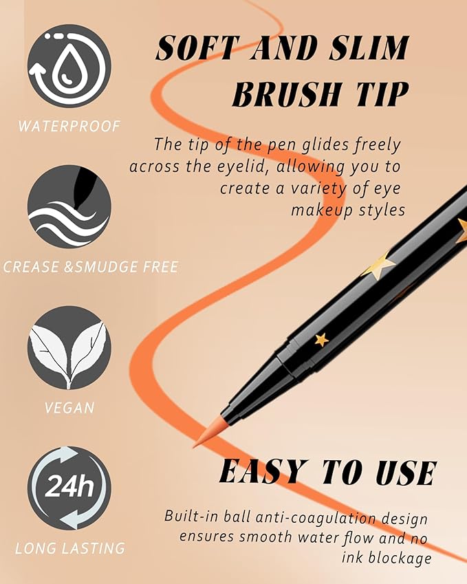Colored Liquid Eyeliner Pen, Orange Waterproof Waterline Matte Eye Liner Pencil, High Pigmented Long Lasting Quick Drying Colorful Eyeliner Pencils for Women, Valentine’s Day Eye Makeup Gifts-04