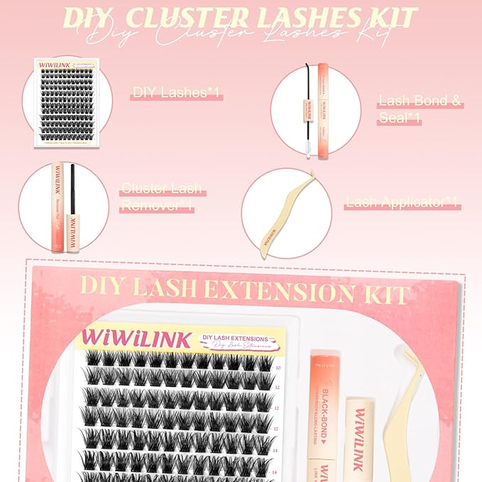Lash Clusters Kit Magic Lashes Clusters Fluffy 10-18mm Volume Cluster Eyelash Extensions Kit 0.3mm Soft Band Wispy DIY Individual Lashes with Lash Bond and Seal, Remover, Tweezer