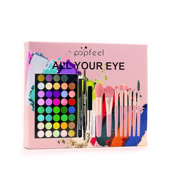 Eye Makeup Kits for Women, Eye Makeup Set for Beginners, Mother's Day Makeup Gifts for Women Girls, Makeup Essential Bundle Includes Eyebrow Pencil, Eyeliner Pen, Mascara, Eyeshadow Palette,Brushes