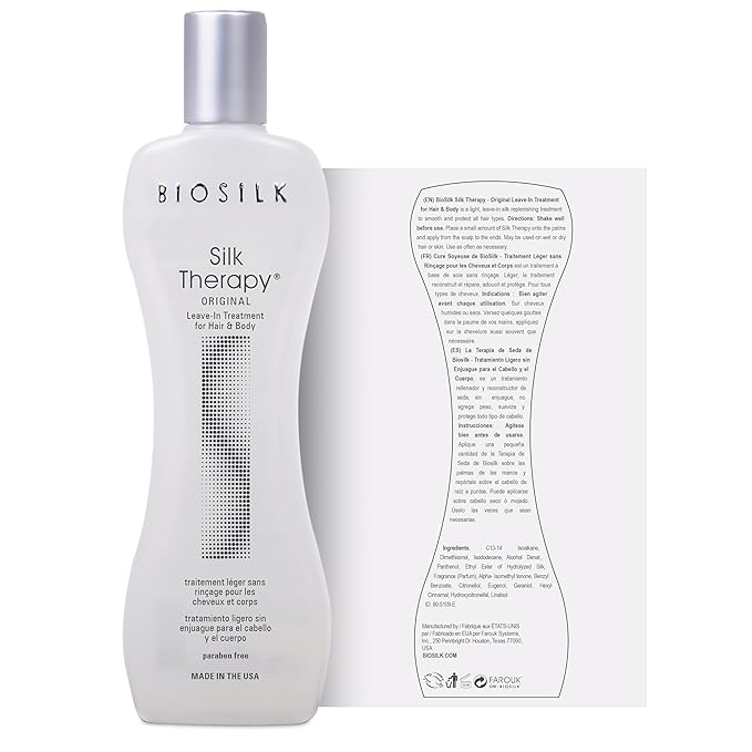 BioSilk Silk Therapy Original, Reconstructing Leave-In Hair Treatment, Adds Shine, Smooths & Prevents Split Ends, Sulfate-Free, Paraben-Free, Cruelty-Free, 2.26 Oz