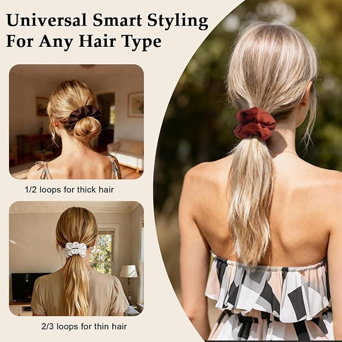 Satin Scrunchies for Women – 8PCS Earth Tone Silk Hair Ties – No Crease, Frizz-Free, Warm & Natural Hair Bands for Thick & Thin Hair, Earthy Hair Accessories Gifts