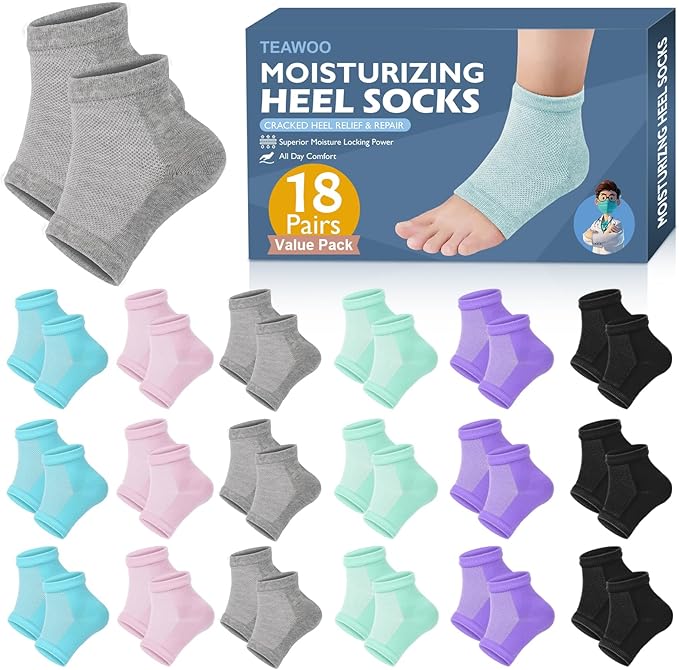 TEAWOO Moisturizing Toeless Socks for Cracked Heels - Heel Repair, Hydrate Dry Feet