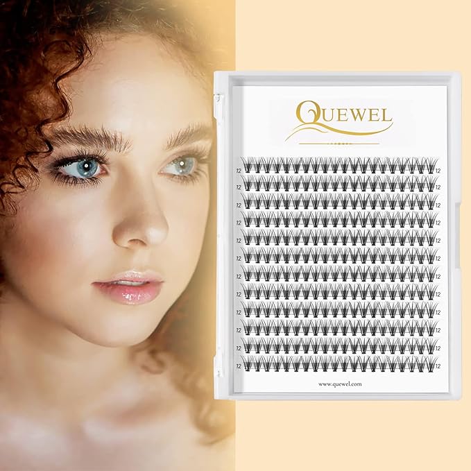QUEWEL Cluster Lashes 240Pcs Individual Lash 20D 0.07C Curl 12mm Knot-Free Lash Extensions Clusters Lashes Soft&Natural False Eyelashes Individual DIY Eyelash Extension at Home(20D 0.07C 12)
