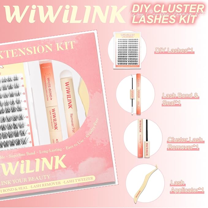 Lashes Aura Kit Wispy Lash Clusters Kit Natural Eyelash Clusters 8-16mm DIY Lash Spikes Manga Extension 0.3mm Ultra-Thin Invisible Band Individual Cluster Eyelash Extensions Kit